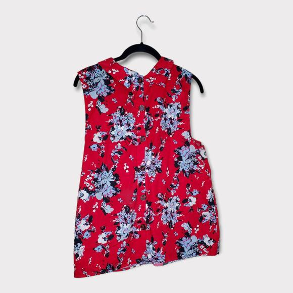 ModCloth Women’s Red Floral Sleeveless Blouse Large Reverse Peter Pan Collar - Picture 8 of 9